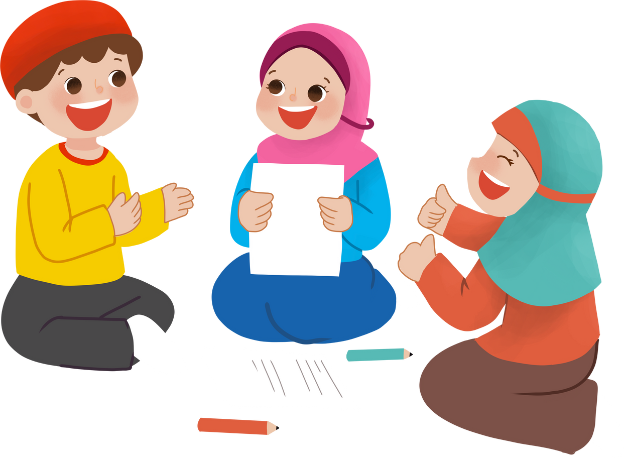 Muslim kids study with friends