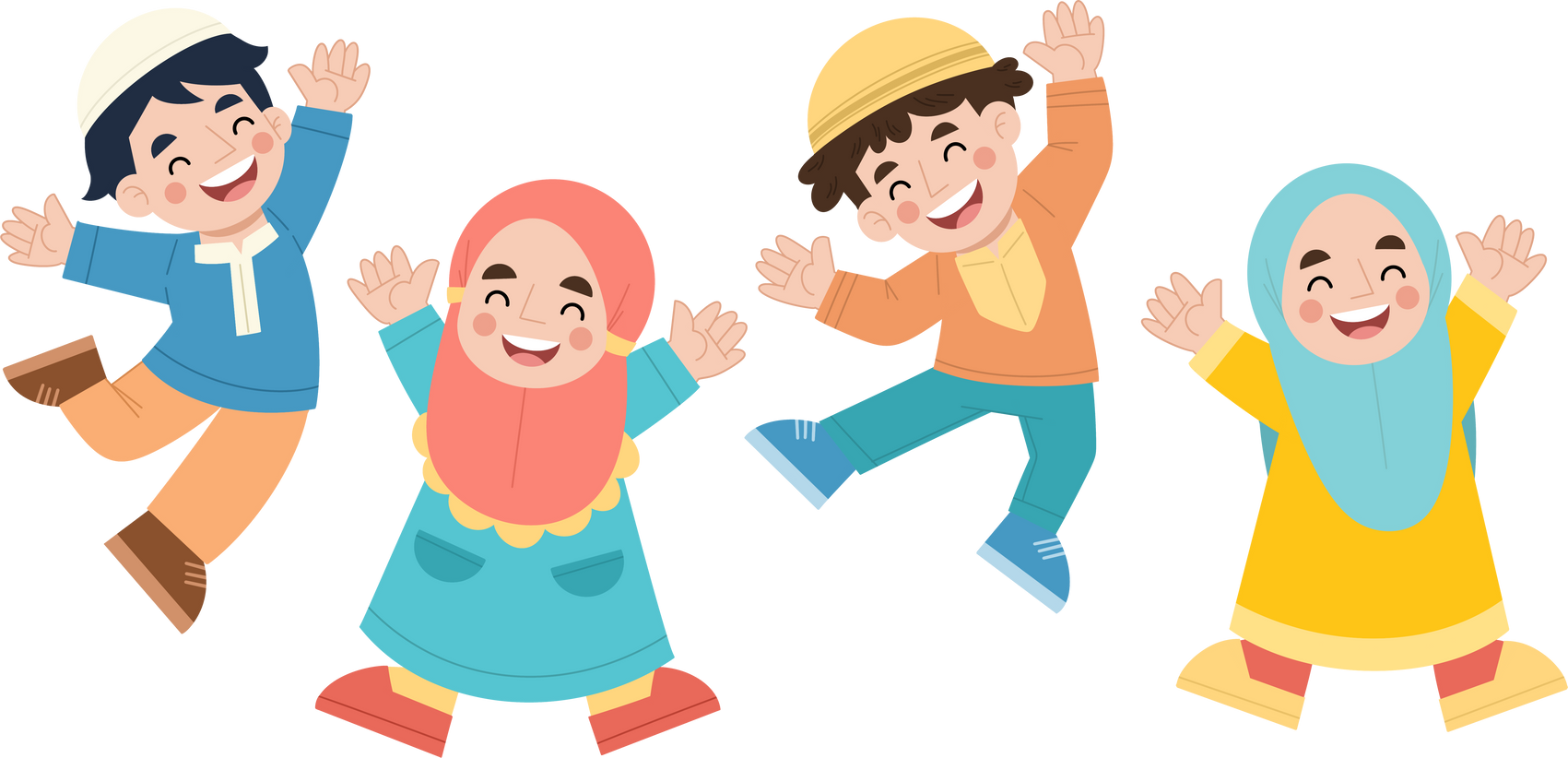 Illustration of happy Muslim children jumping high